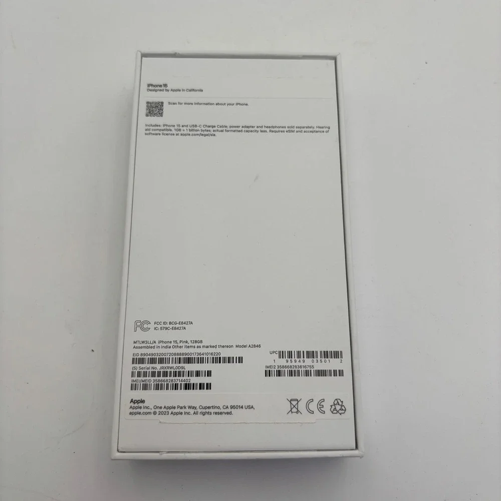 Apple iPhone 15 Box Only Unisex 128GB Pink Excellent A2846 Retail Packaging